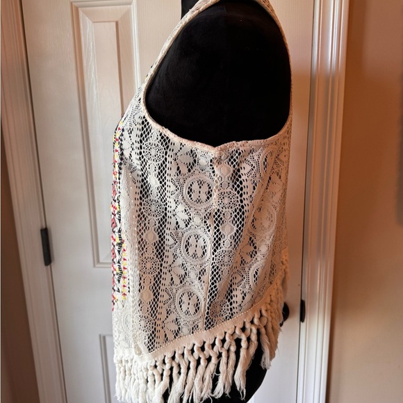 Altar'd State Boho Cream Lace Vest with Colorful Embroidery - Picture 2 of 7